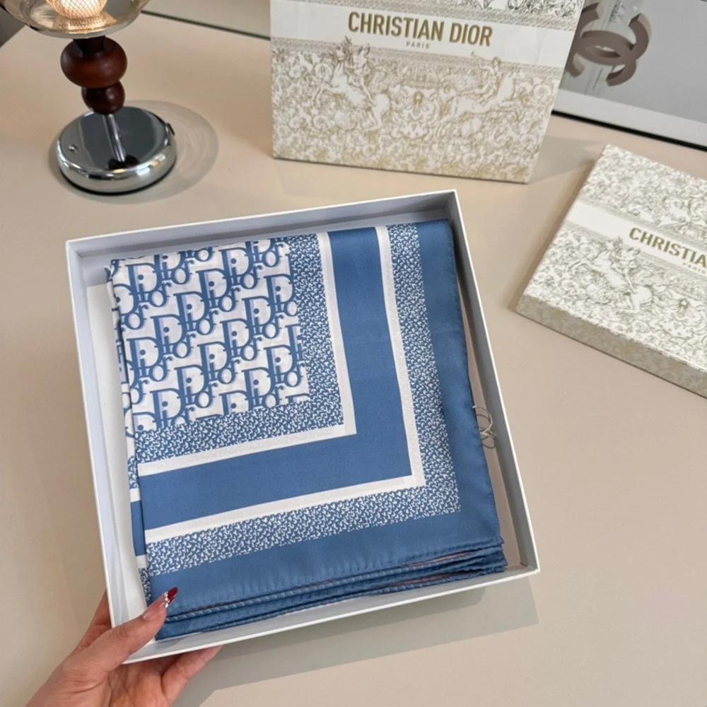 Dior Silk Scarf Classic Oblique Monogram Blue‑White